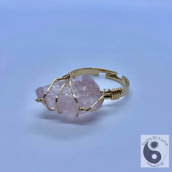 18K Gold Plated Rose Quartz Adjustable Ring - Picture 1 of 4